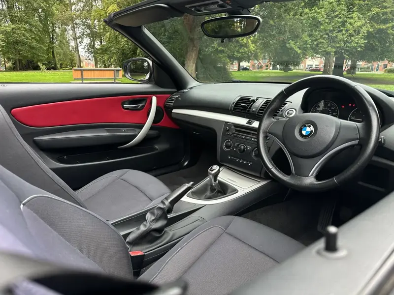 Burgundy leather door card in a BMW 1 Series Convertible